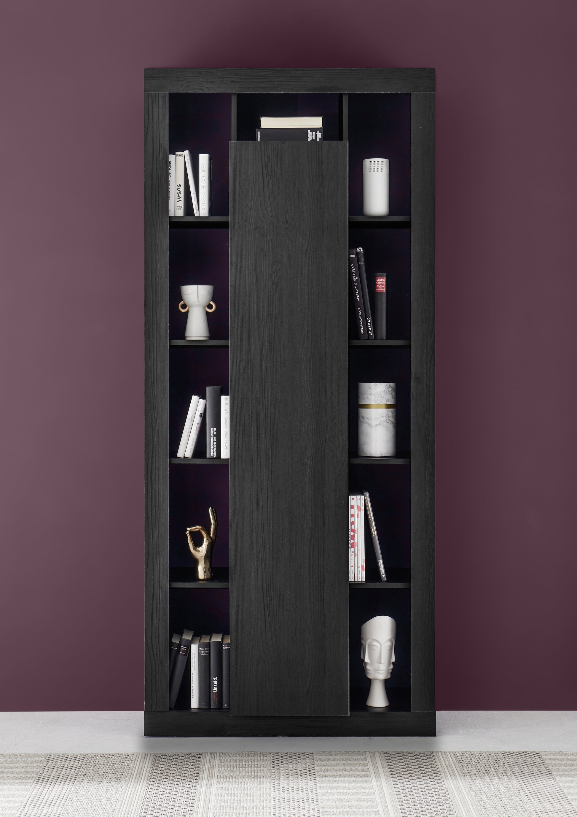 Viola 1 Door Black Oak Bookcase - FurniComp