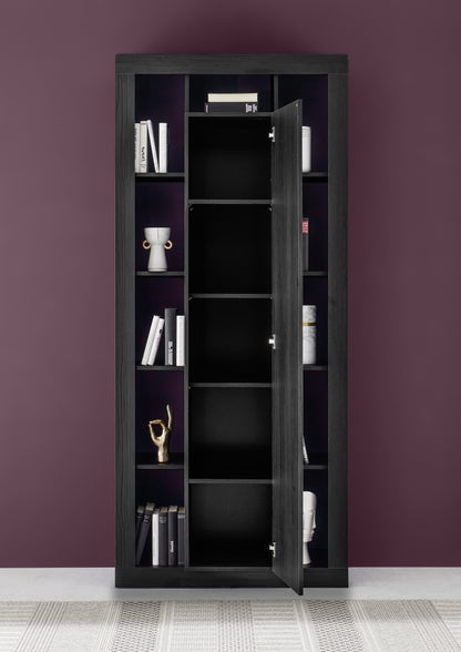 Viola 1 Door Black Oak Bookcase - FurniComp