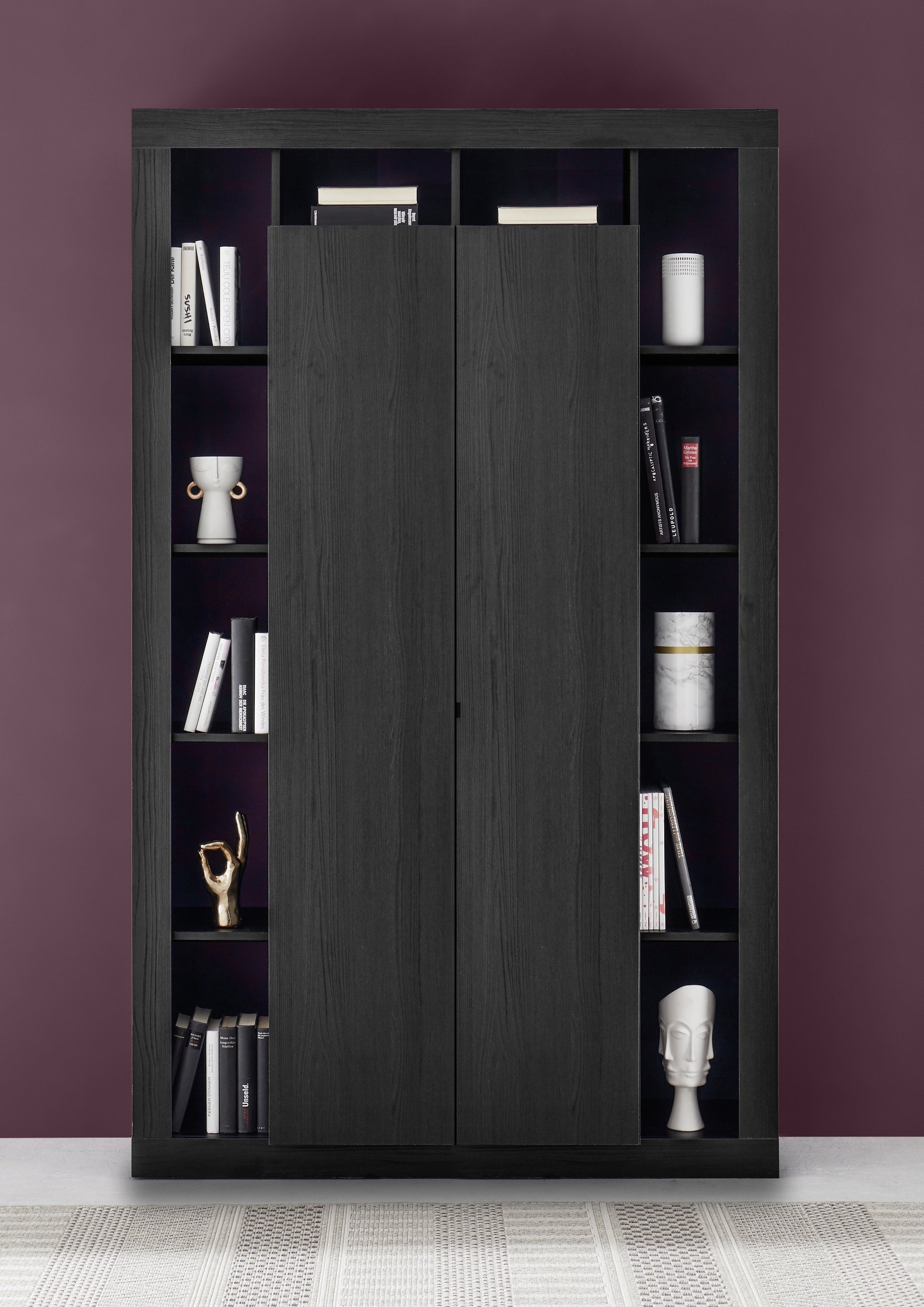 Viola 2 Door Black Oak Large Bookcase - FurniComp