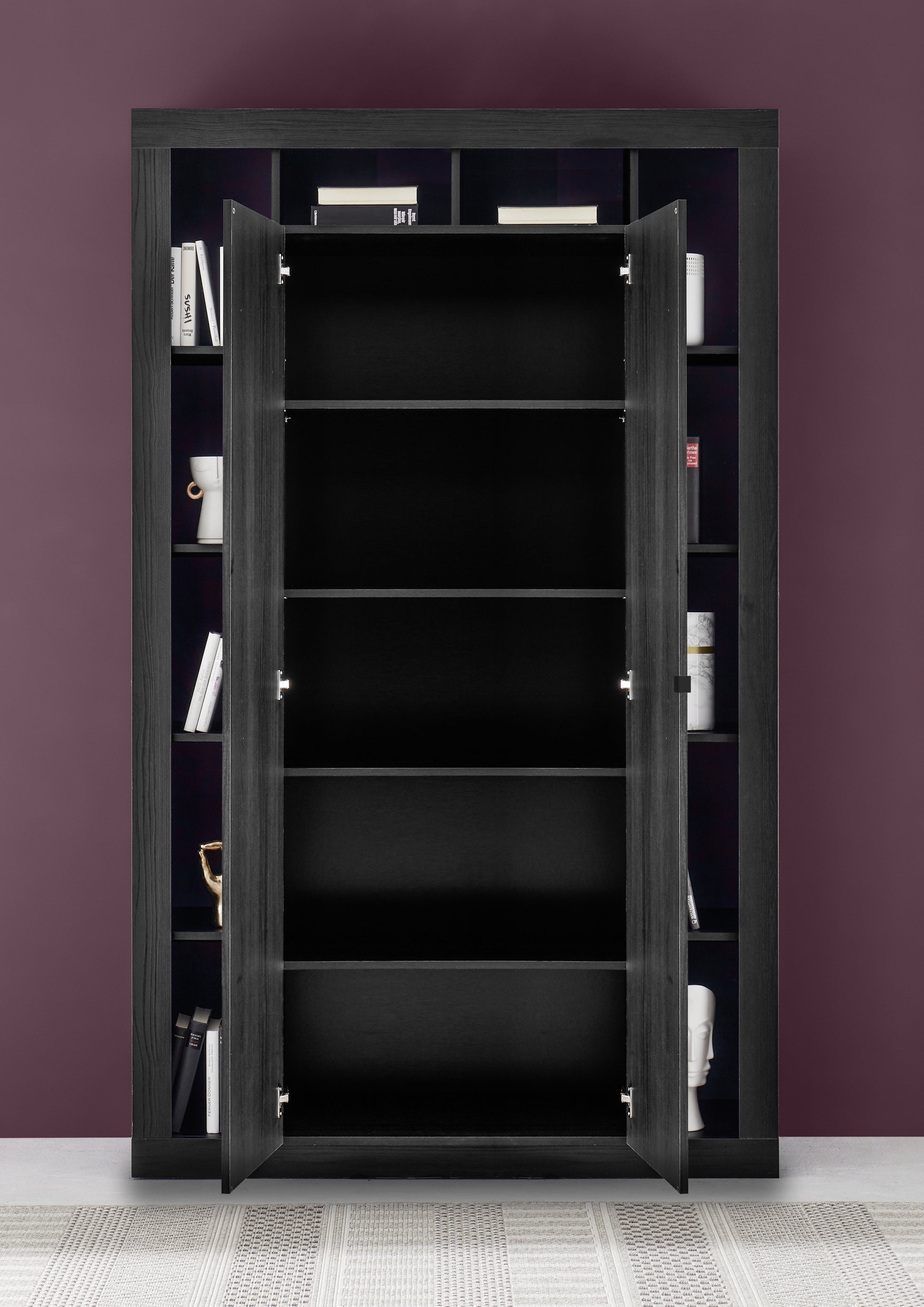 Viola 2 Door Black Oak Large Bookcase - FurniComp