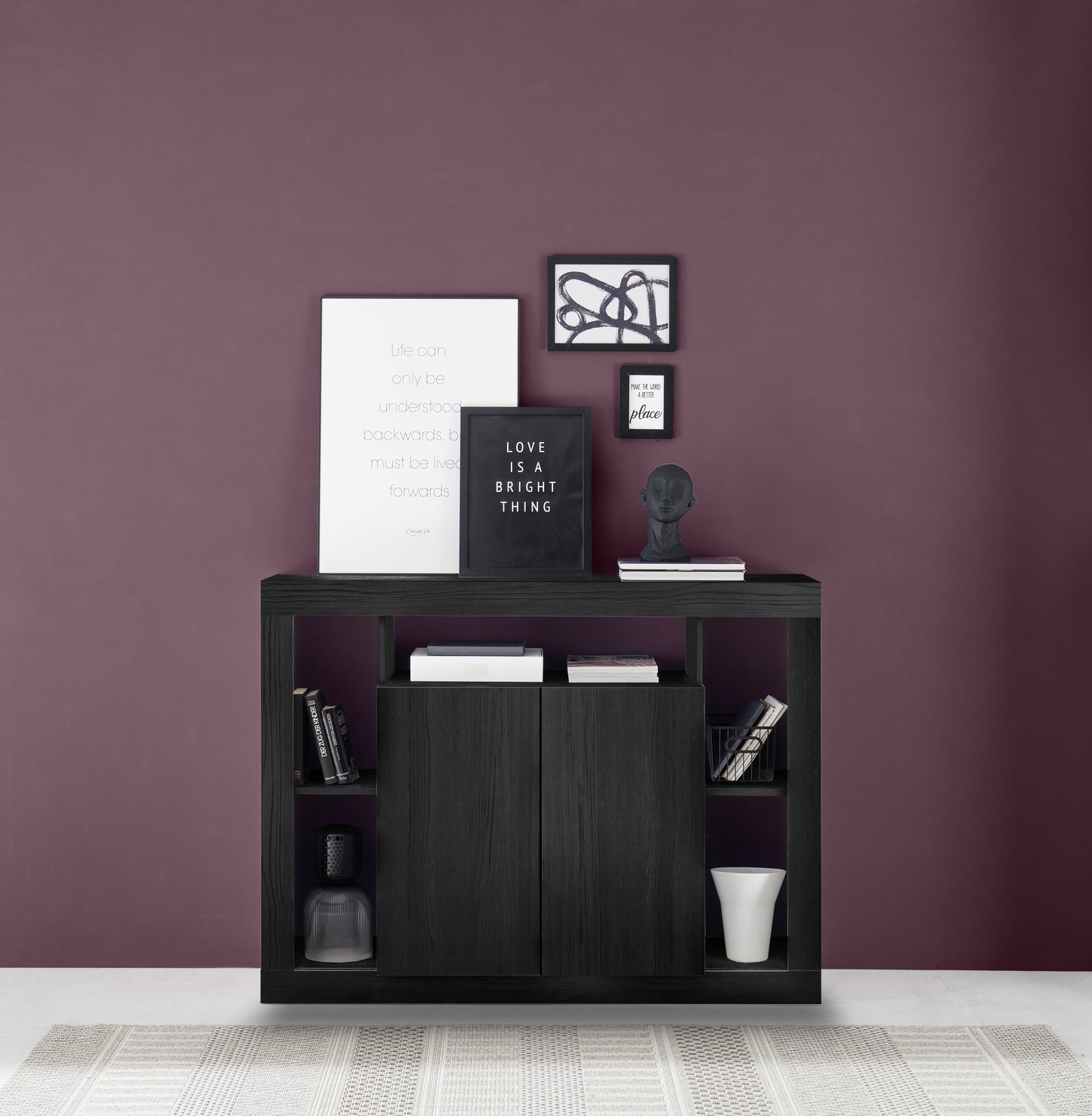 Viola 2 Door Black Oak Small Sideboard - FurniComp