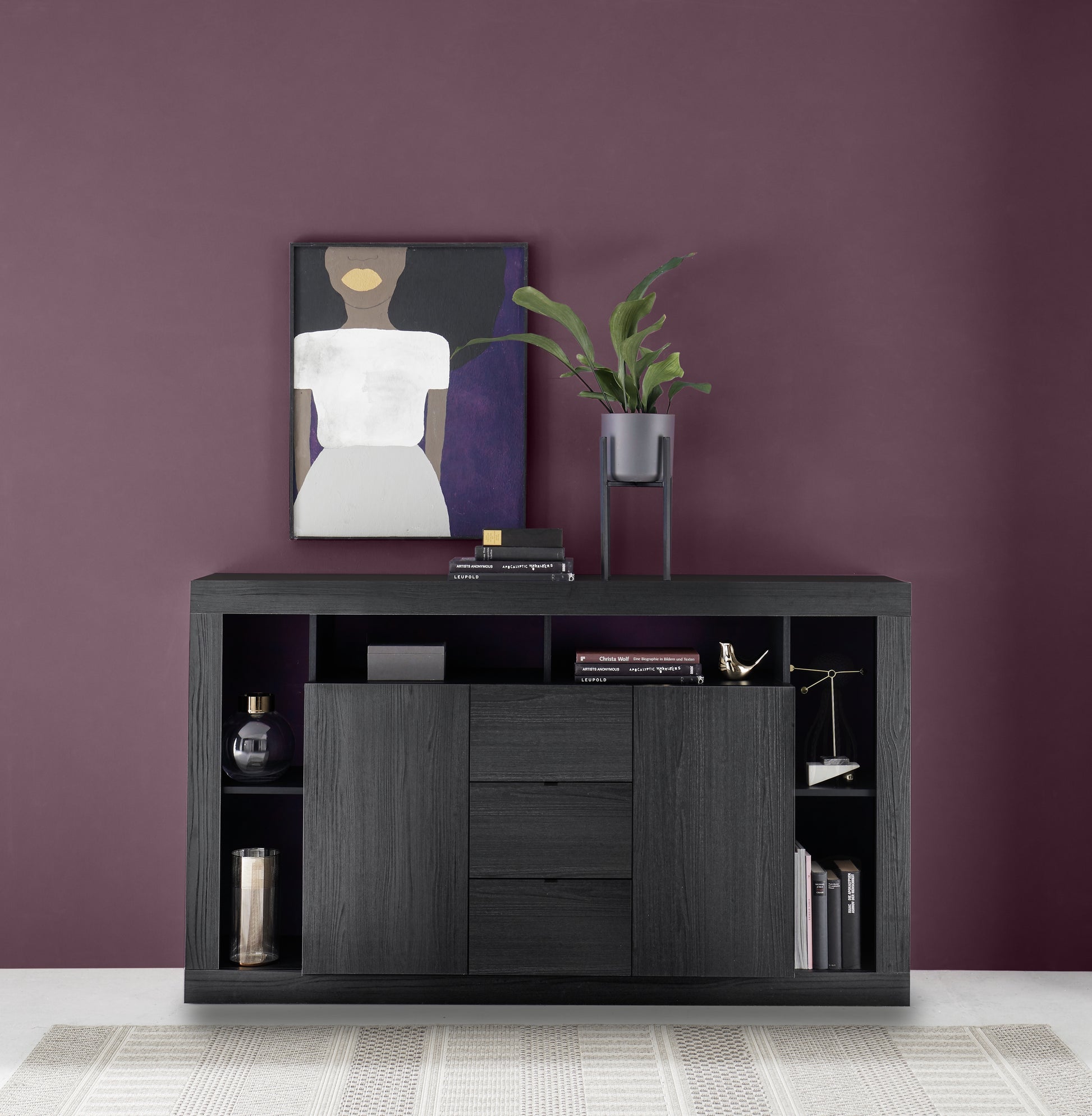 Viola 2 Door 3 Drawer 172cm Black Oak Sideboard - FurniComp