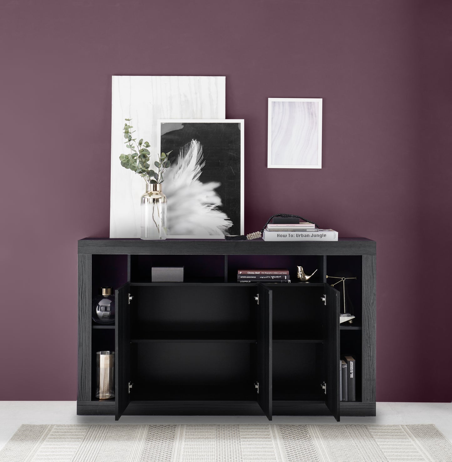 Viola 3 Door 172cm Black Oak Sideboard - FurniComp