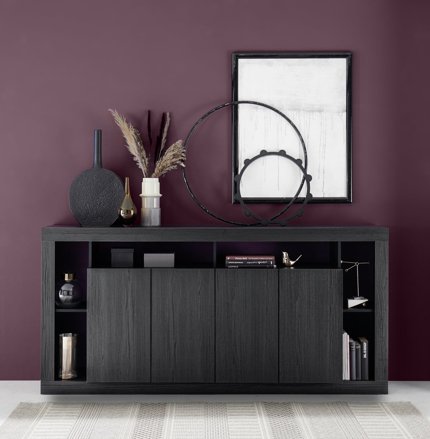 Viola 4 Door Black Oak Large Sideboard - FurniComp