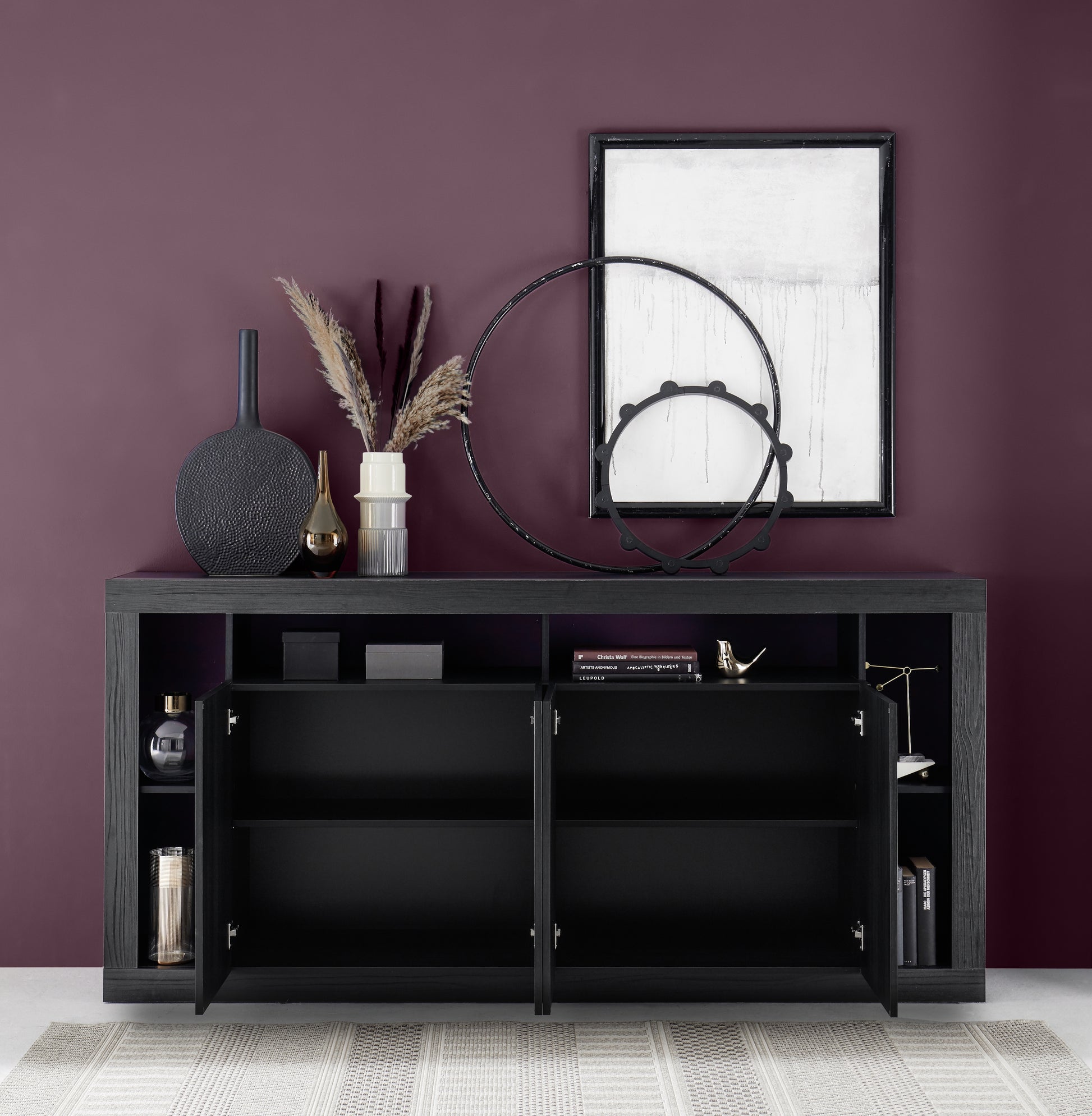 Viola 4 Door Black Oak Large Sideboard - FurniComp