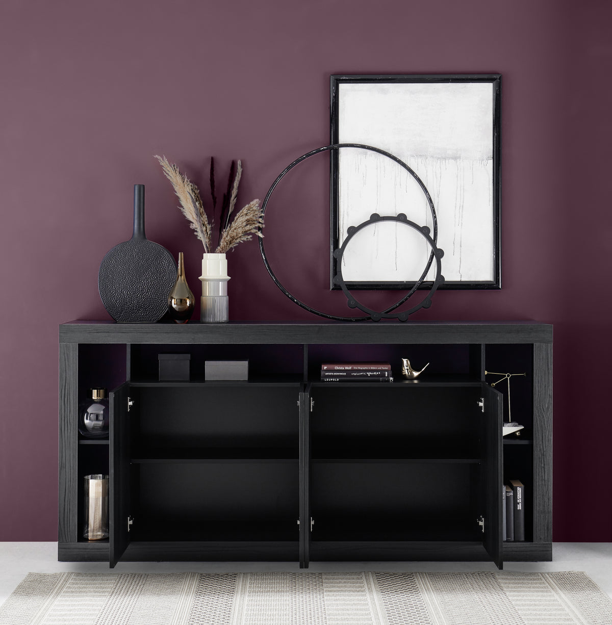 Viola 4 Door Black Oak Large Sideboard — FurniComp