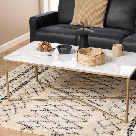 Violet 120cm Rectangle Coffee Table- White Marble & Gold - FurniComp