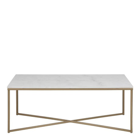 Violet 120cm Rectangle Coffee Table- White Marble & Gold - FurniComp