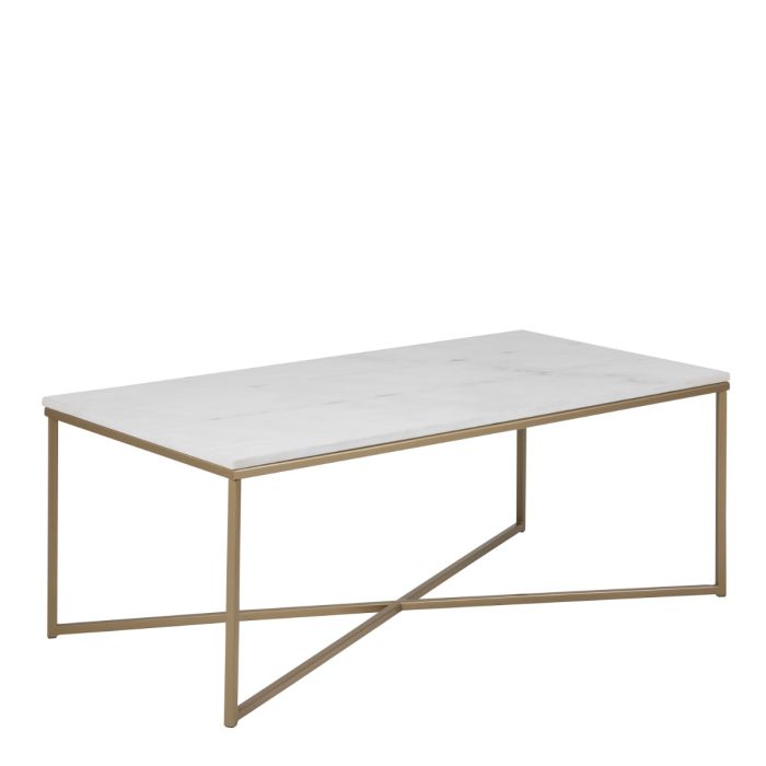 Violet 120cm Rectangle Coffee Table- White Marble & Gold - FurniComp