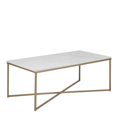 Violet 120cm Rectangle Coffee Table- White Marble & Gold - FurniComp