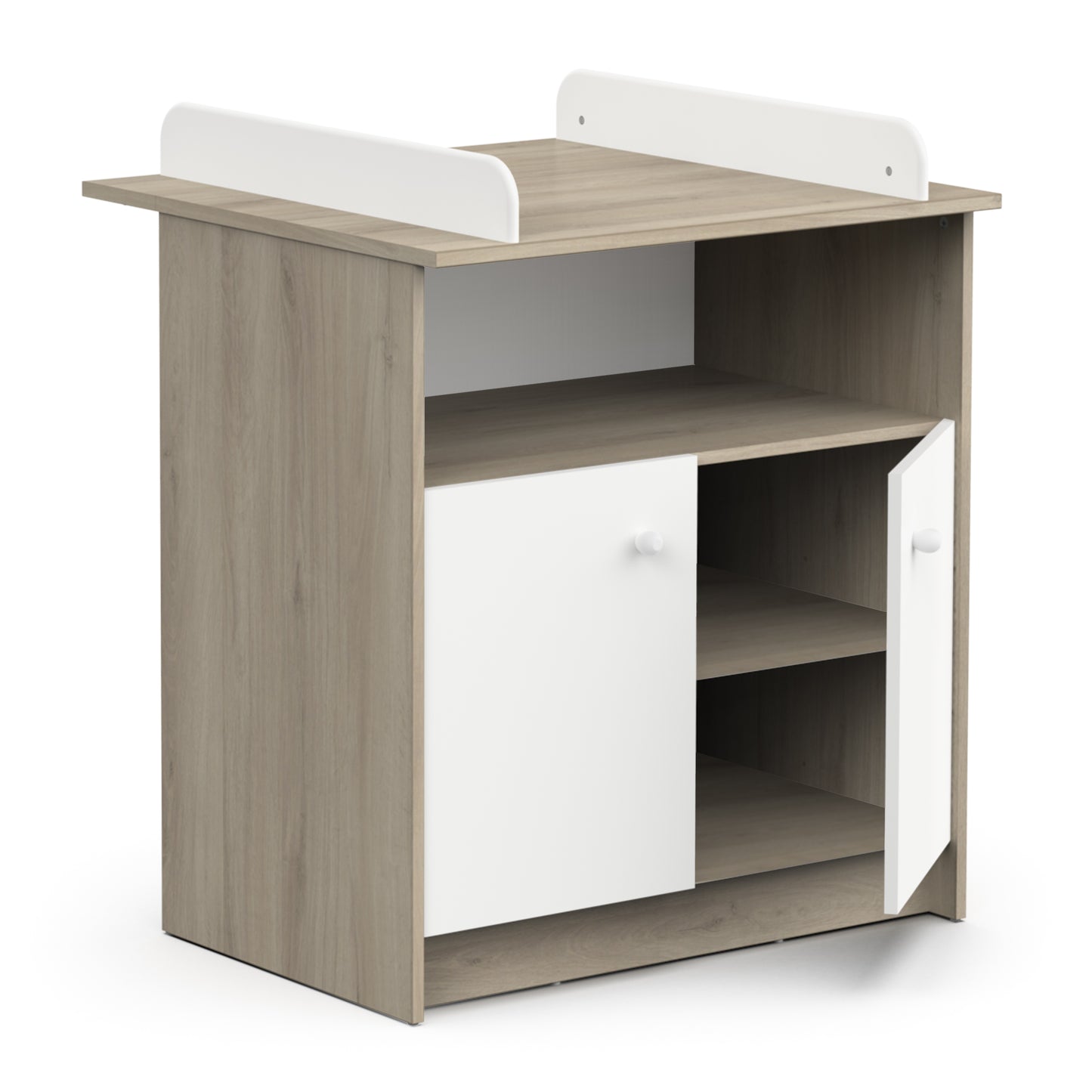 Violet 2 Door Baby Changing Table- Matt White & Kronberg Oak - FurniComp