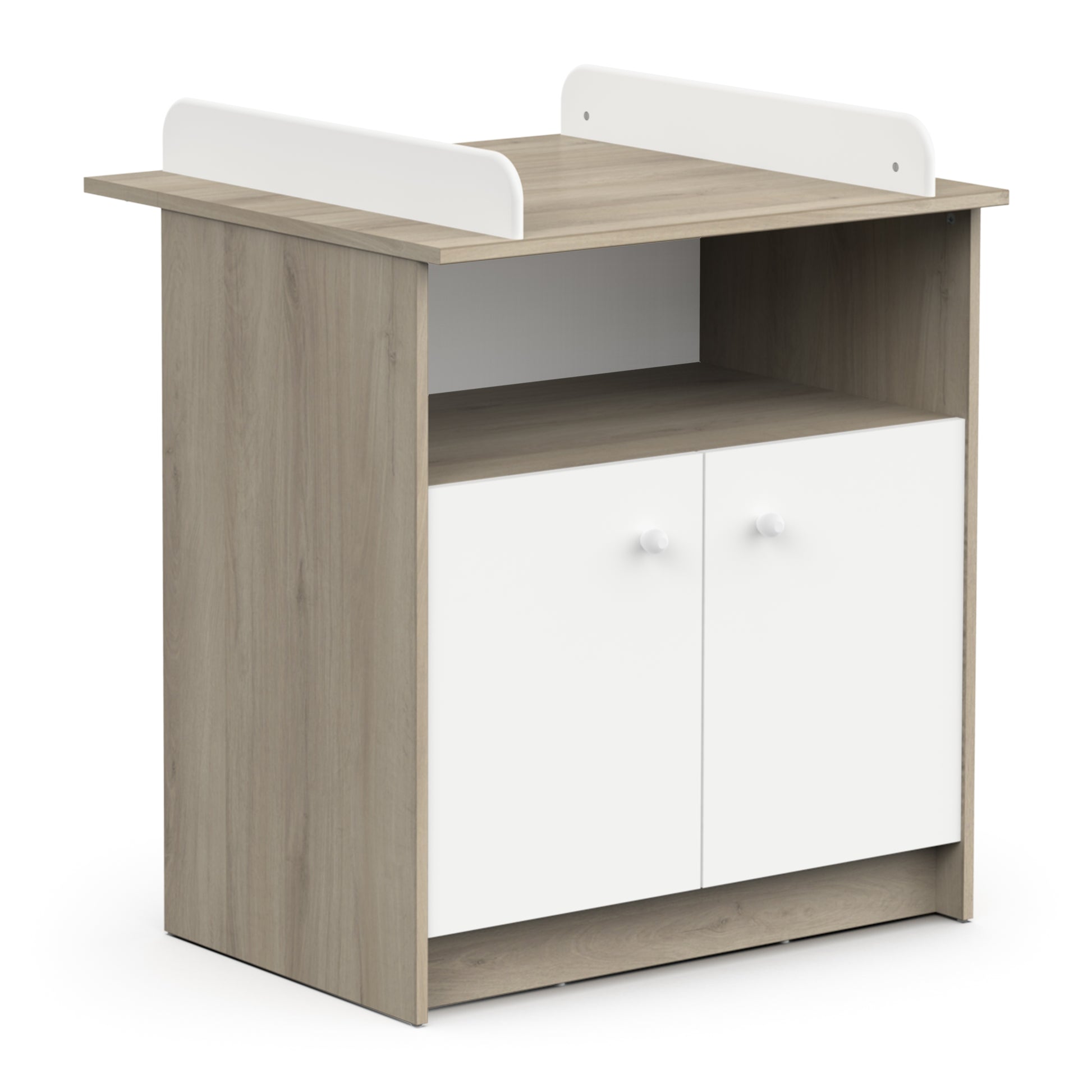 Violet 2 Door Baby Changing Table- Matt White & Kronberg Oak - FurniComp