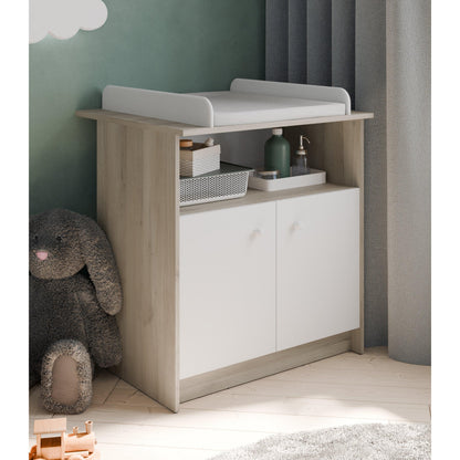 Violet 2 Door Baby Changing Table- Matt White & Kronberg Oak - FurniComp