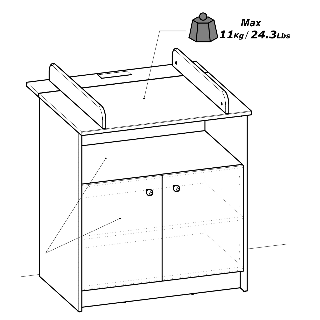 Violet 2 Door Baby Changing Table- Matt White & Kronberg Oak - FurniComp