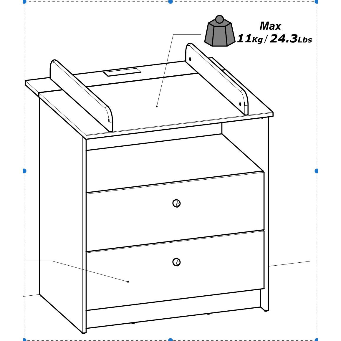 Violet 2 Drawer Baby Changing Table- Matt White & Hamilton Oak - FurniComp