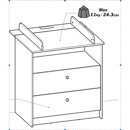 Violet 2 Drawer Baby Changing Table- Matt White & Hamilton Oak - FurniComp