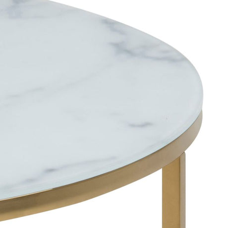 Violet 2 Tier Round Coffee Table- White Marble & Gold - FurniComp