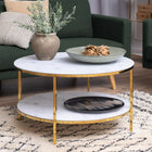 Violet 2 Tier Round Coffee Table- White Marble & Gold - FurniComp