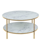 Violet 2 Tier Round Coffee Table- White Marble & Gold - FurniComp