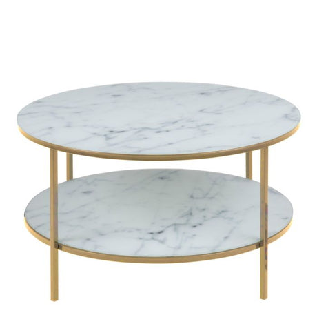 Violet 2 Tier Round Coffee Table- White Marble & Gold - FurniComp