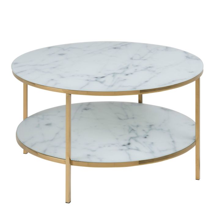 Violet 2 Tier Round Coffee Table- White Marble & Gold - FurniComp