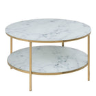 Violet 2 Tier Round Coffee Table- White Marble & Gold - FurniComp