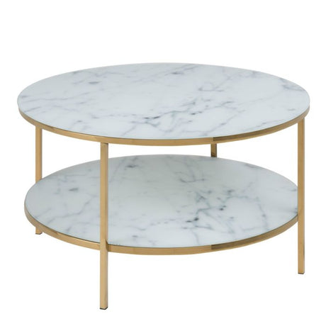 Violet 2 Tier Round Coffee Table- White Marble & Gold - FurniComp
