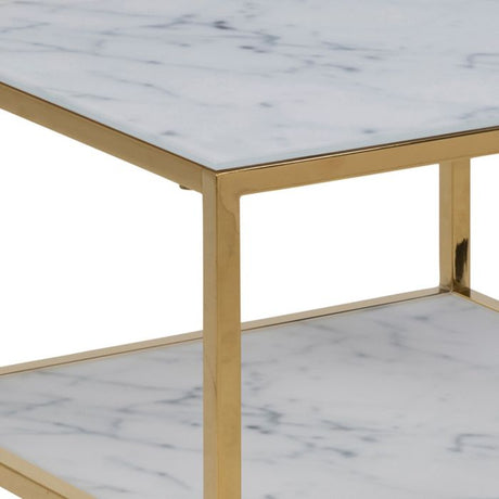 Violet 2 Tier Side Table/Lamp Table- White Marble & Gold - FurniComp