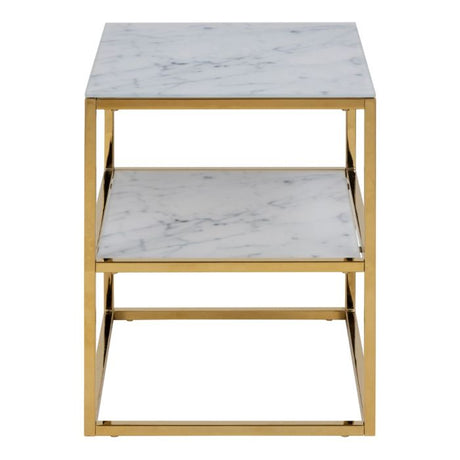 Violet 2 Tier Side Table/Lamp Table- White Marble & Gold - FurniComp
