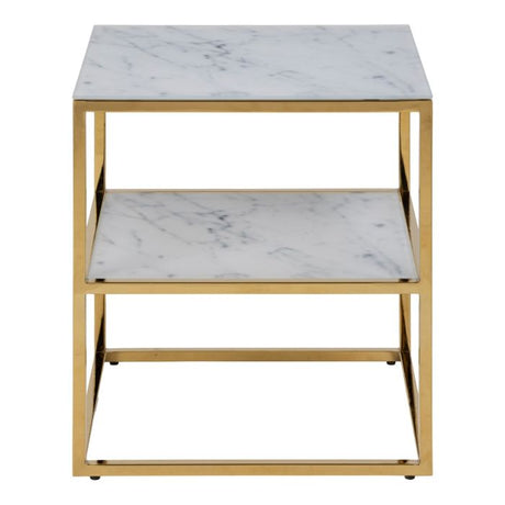 Violet 2 Tier Side Table/Lamp Table- White Marble & Gold - FurniComp