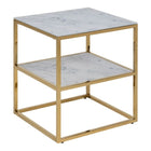 Violet 2 Tier Side Table/Lamp Table- White Marble & Gold - FurniComp
