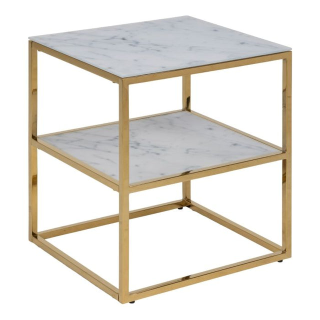 Violet 2 Tier Side Table/Lamp Table- White Marble & Gold - FurniComp