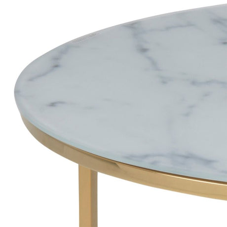 Violet 80cm Round Coffee Table- White Marble & Gold - FurniComp