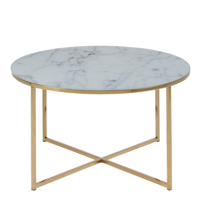 Violet 80cm Round Coffee Table- White Marble & Gold - FurniComp