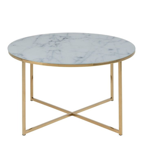 Violet 80cm Round Coffee Table- White Marble & Gold - FurniComp