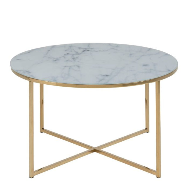 Violet 80cm Round Coffee Table- White Marble & Gold - FurniComp