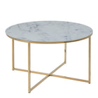 Violet 80cm Round Coffee Table- White Marble & Gold - FurniComp