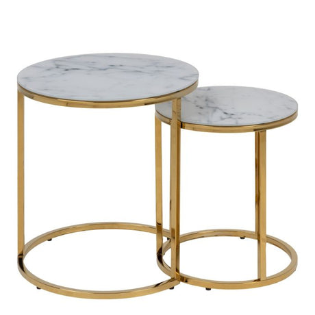 Violet Nest of 2 Round Tables- White Marble & Gold - FurniComp