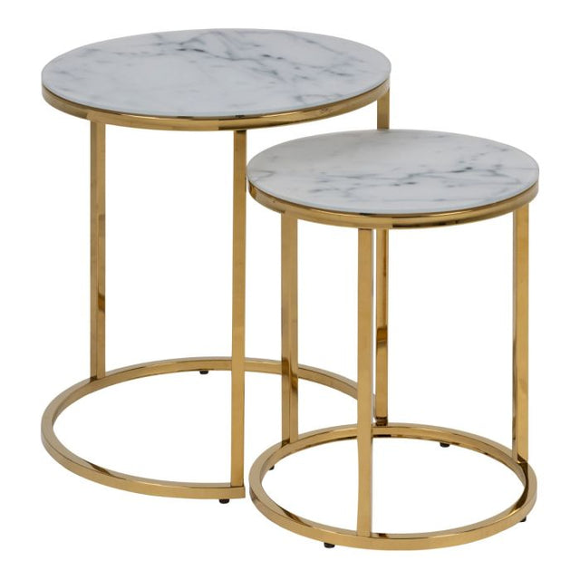 Violet Nest of 2 Round Tables- White Marble & Gold - FurniComp