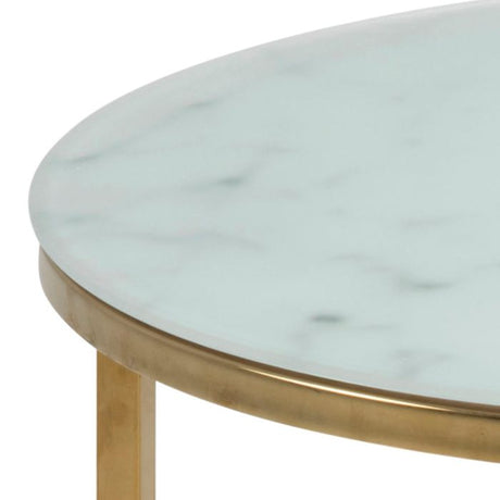 Violet Round Side Table- White Marble & Gold - FurniComp
