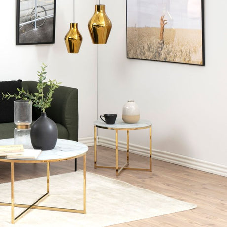 Violet Round Side Table- White Marble & Gold - FurniComp
