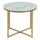 Violet Round Side Table- White Marble & Gold - FurniComp