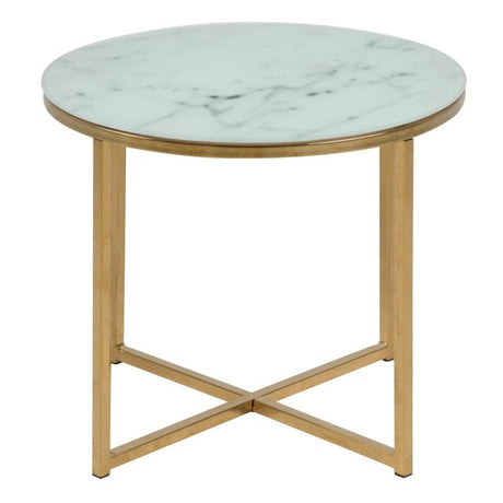 Violet Round Side Table- White Marble & Gold - FurniComp