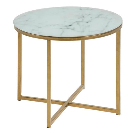 Violet Round Side Table- White Marble & Gold - FurniComp