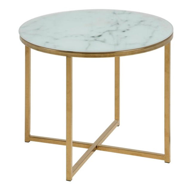 Violet Round Side Table- White Marble & Gold - FurniComp
