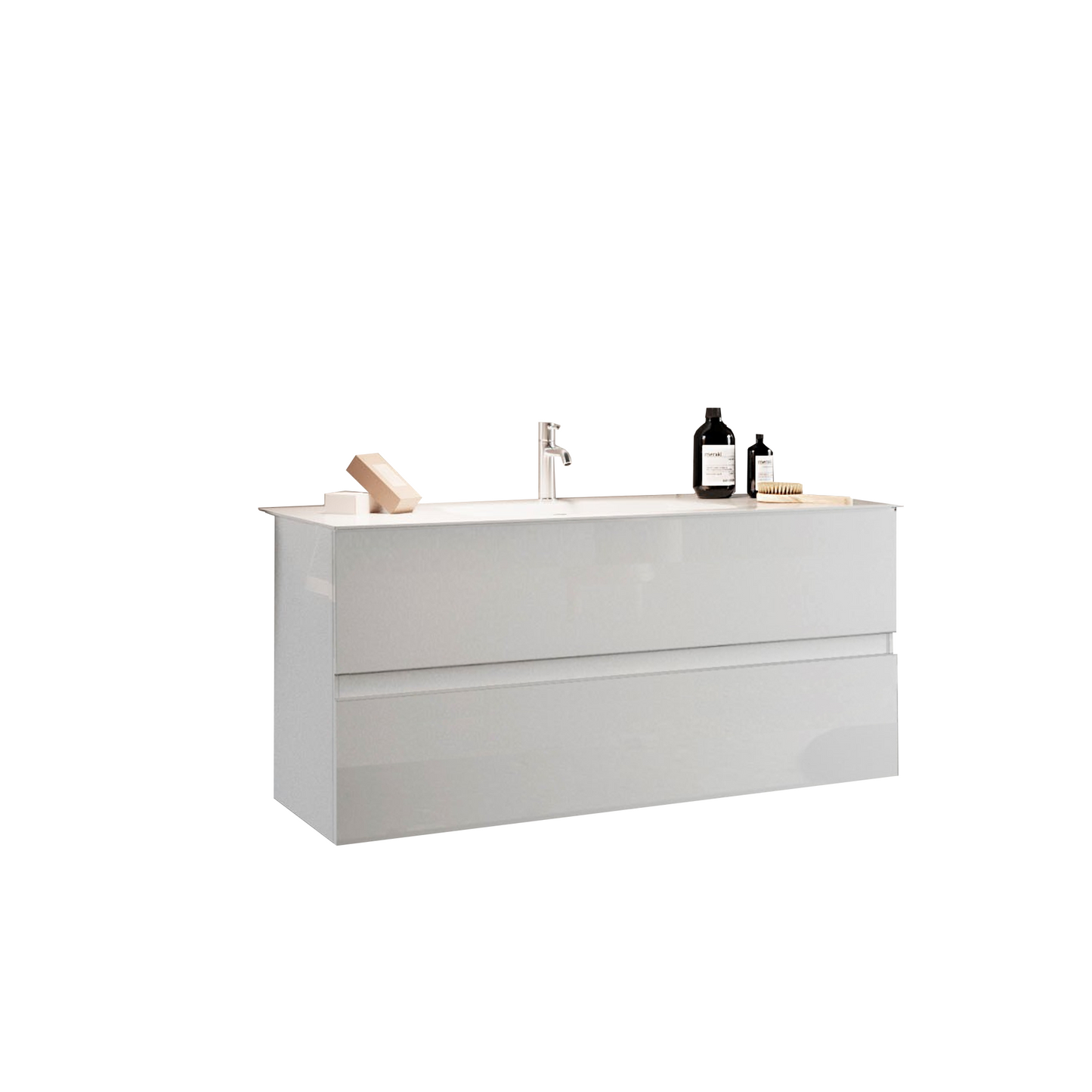 Vivia 2 Drawer White High Gloss 1010mm Wall Hung Countertop Vanity Unit with Sink - FurniComp