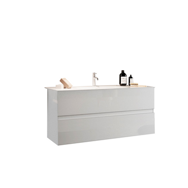 Vivia 2 Drawer White High Gloss 1010mm Wall Hung Countertop Vanity Unit with Sink - FurniComp