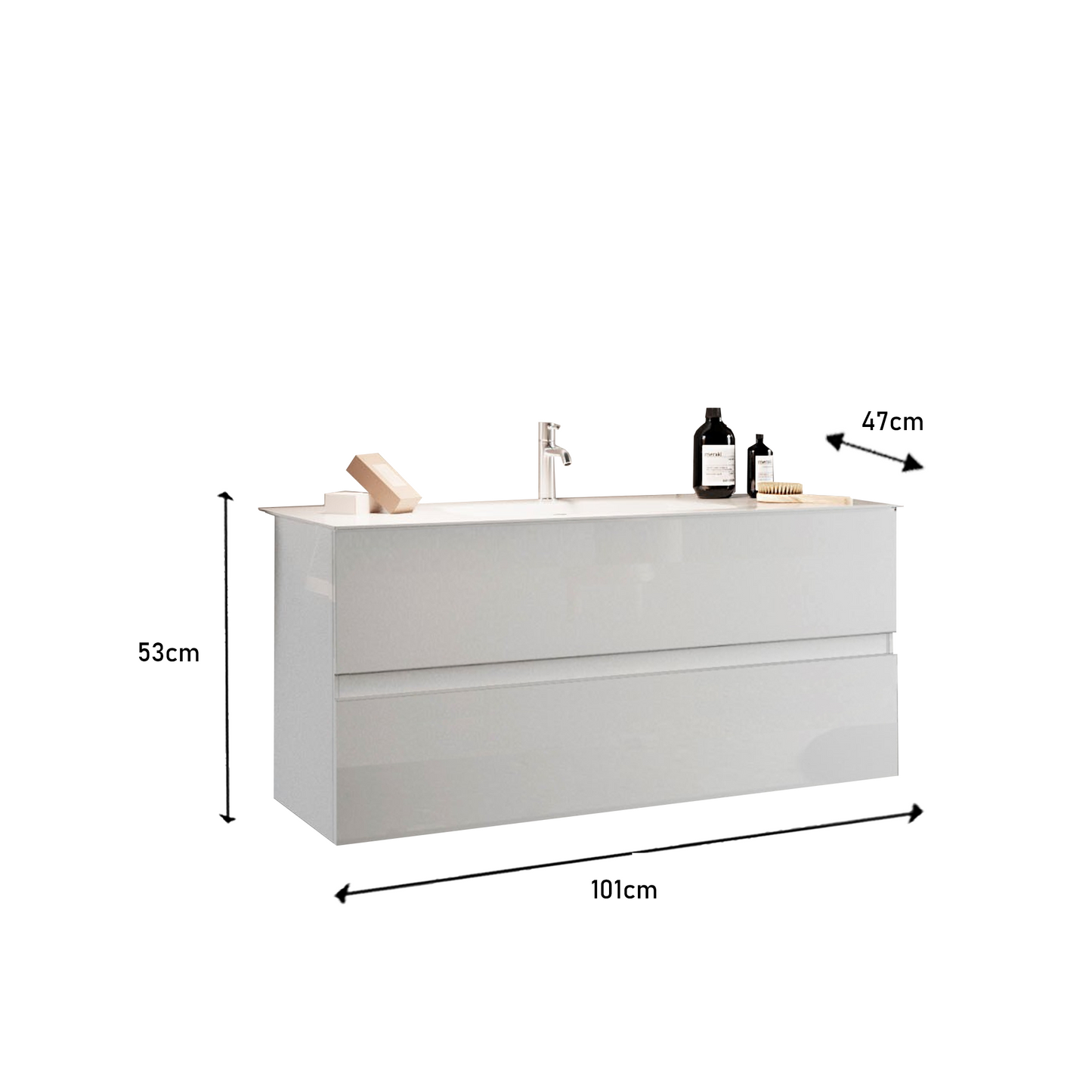 Vivia 2 Drawer White High Gloss 1010mm Wall Hung Countertop Vanity Unit with Sink - FurniComp