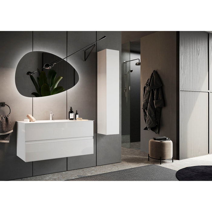 Vivia 2 Drawer White High Gloss 820mm Wall Hung Countertop Vanity Unit with Sink - FurniComp