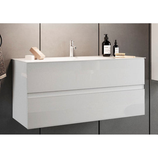 Vivia 2 Drawer White High Gloss 1010mm Wall Hung Countertop Vanity Unit with Sink - FurniComp